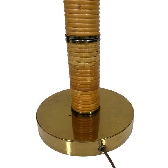 Rattan Wrapped MCM Table Lamp Vintage Brass Trim Tiki BOHO Mid Century 28" - Picture 12 of 14